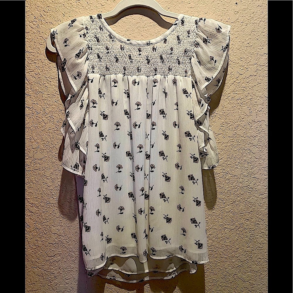 LOFT Floral Ruffle Top Size Small